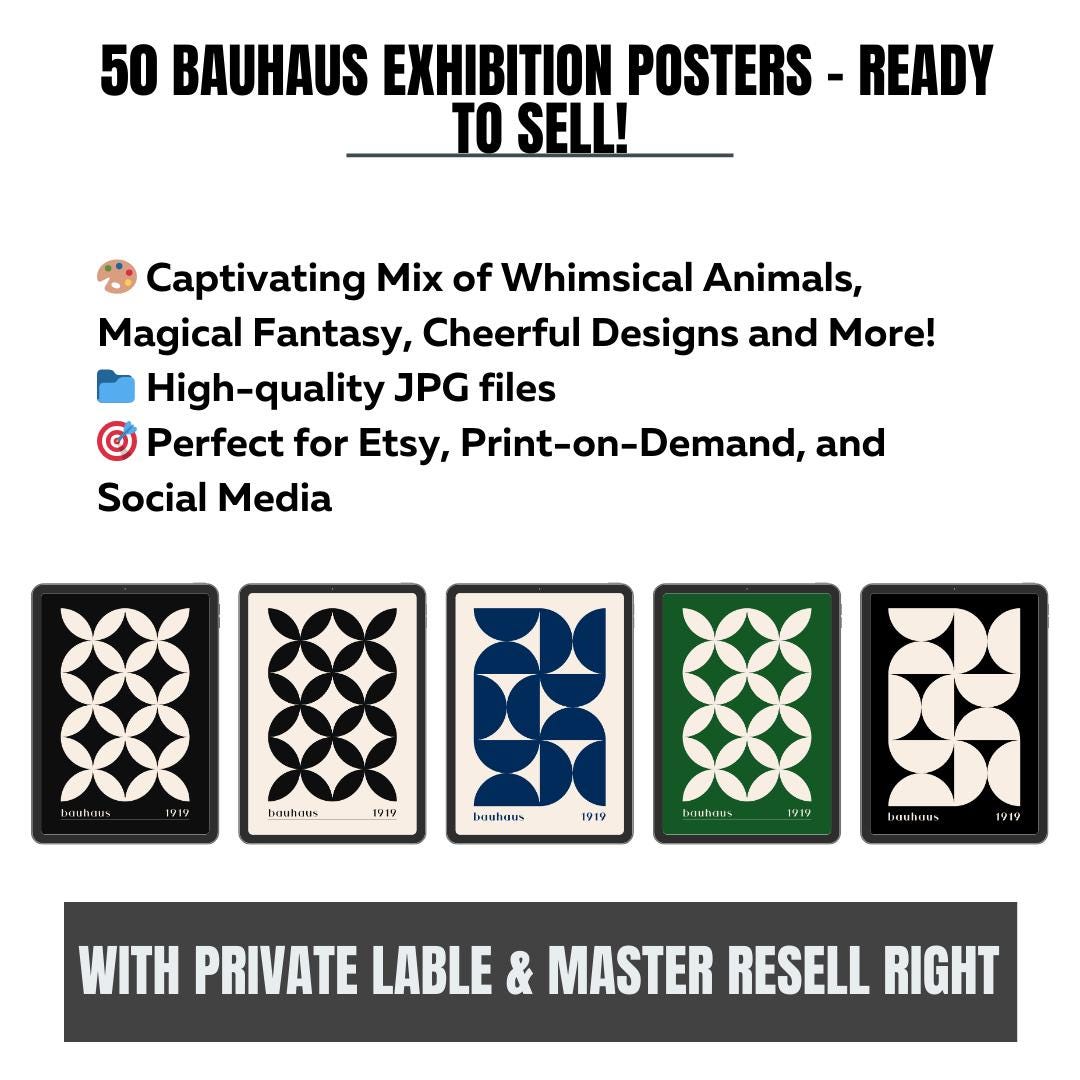 50 Bauhaus Exhibition Posters | Resellable Digital Art Bundle + Canva Guide + Product Listing Templates | MRR Digital Download - Social Canvas
