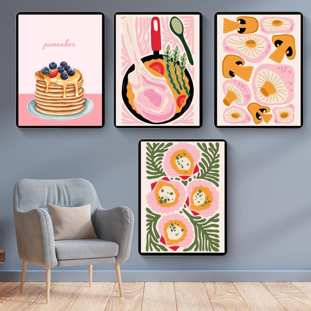 100 Food-Themed Art Prints | Printable Kitchen Wall Art | Retro, Aesthetic & Modern Food Illustrations | Instant Download - Social Canvas
