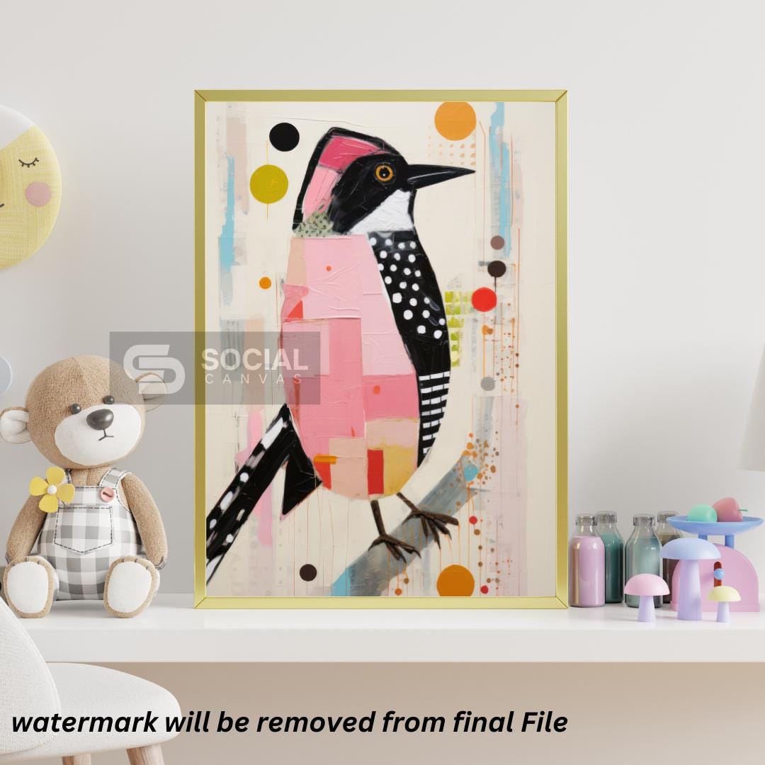 200 Kids Wall Art Prints | Dreamy Pink House Art Print - Elegant Architecture Wall Decor with Moon and Trees - Free Bonus Print - Social Canvas