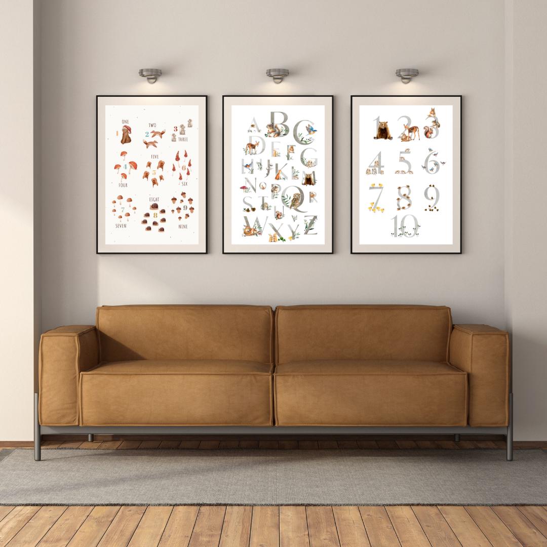 Set of 5 Kids Alphabet and Numbers Posters - Educational Wall Art for Learning - Social Canvas