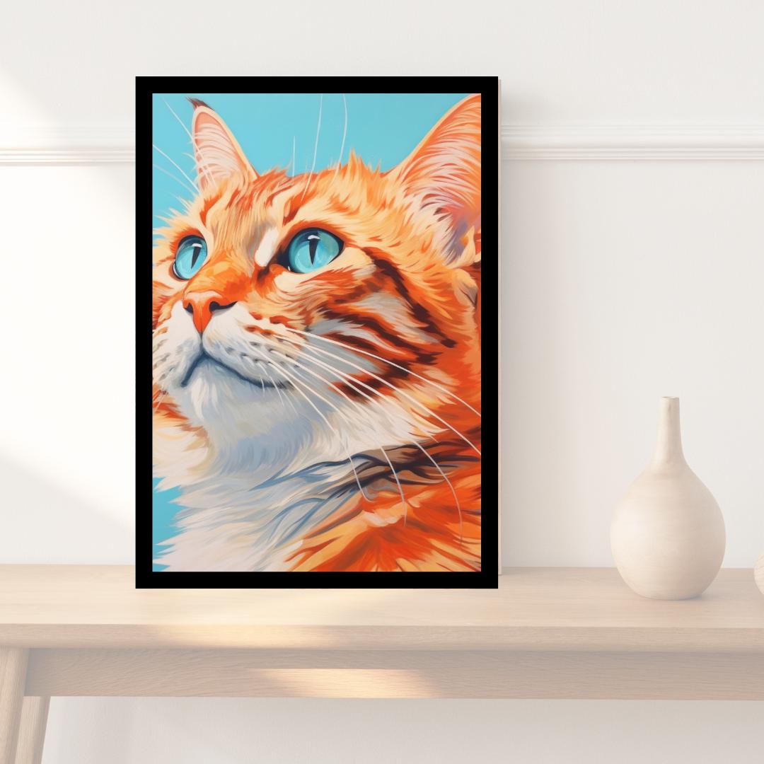 Majestic Orange Tabby Cat Digital Portrait - Vibrant Feline Wall Art - Social Canvas