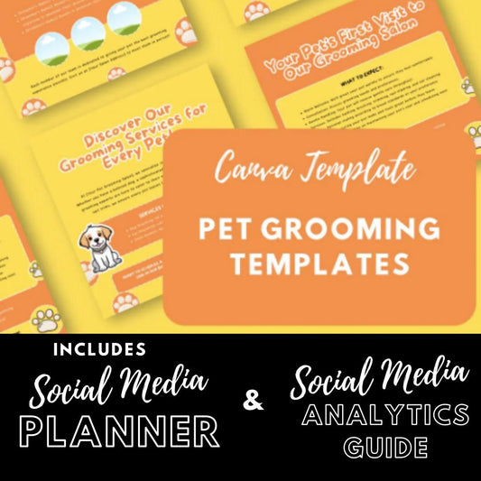 30 Pet Grooming Social Media Templates | Pet Care, Dog Grooming & Salon Marketing | Social Media Planner, Analytics Guide - Social Canvas