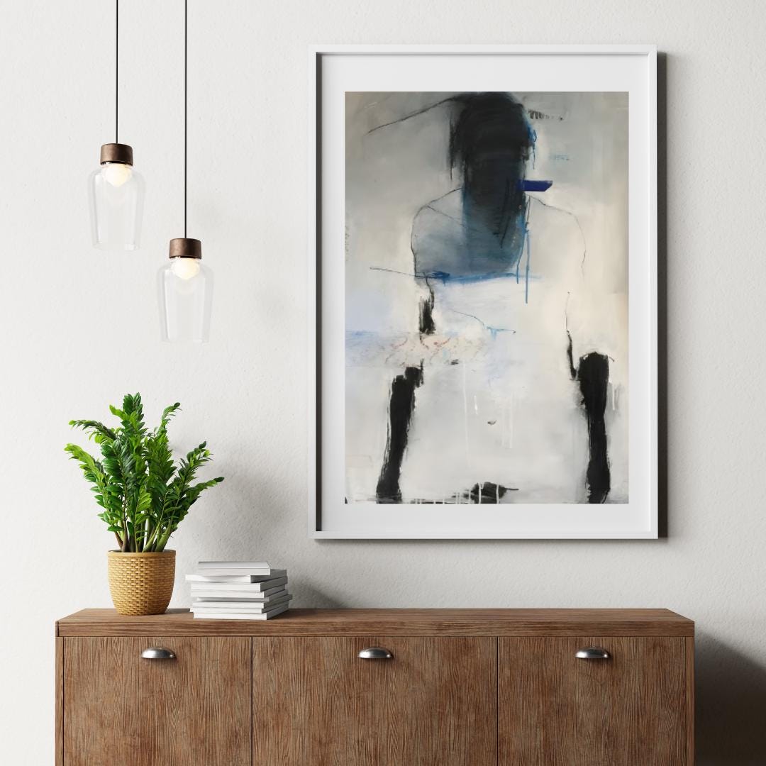 Abstract Figurative Blue and White Painting | Modern Minimalist Artwork | Emotional Expressionist Wall Art for Contemporary Interiors - Social Canvas