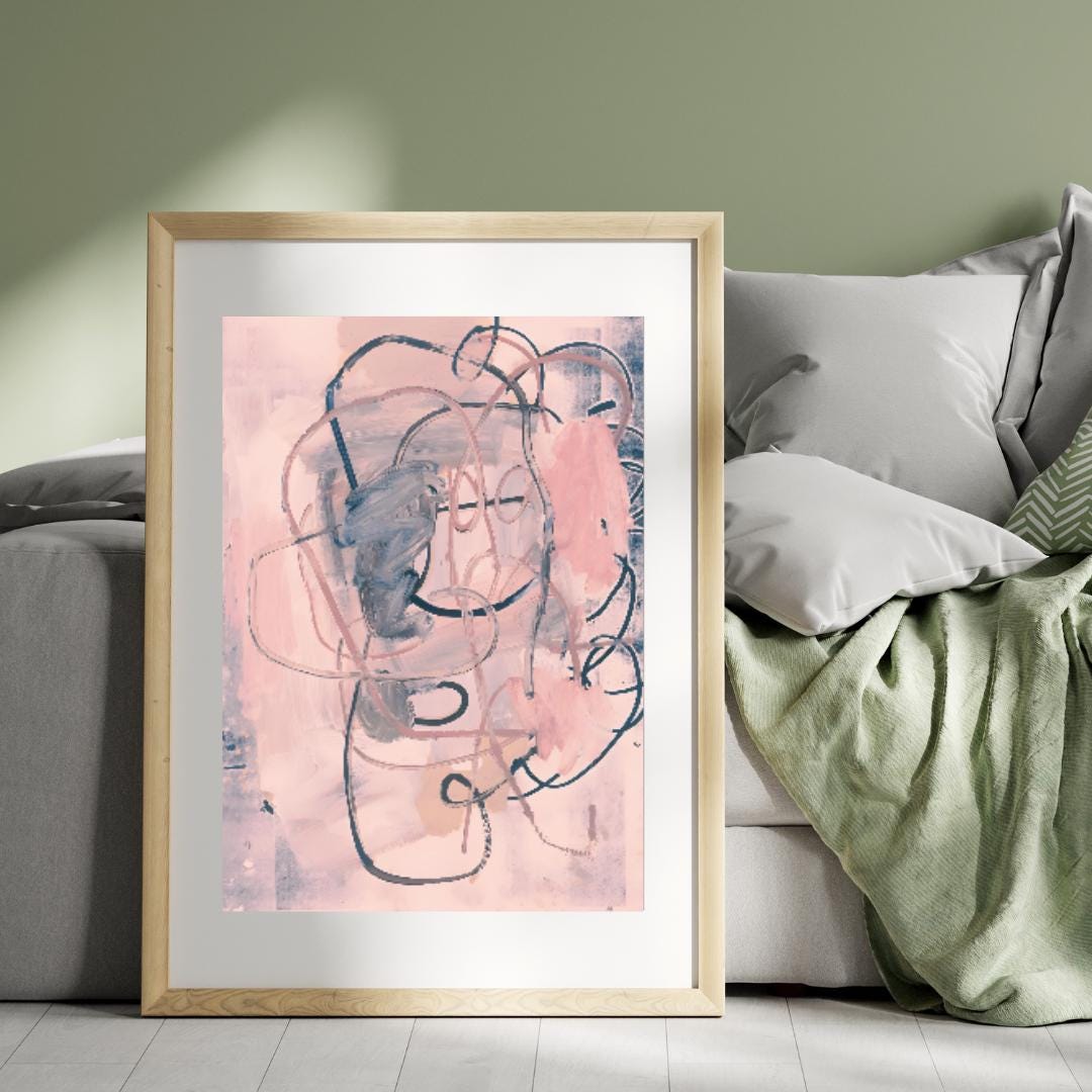 Abstract Pink and Grey Wall Art | Modern Minimalist Expressionist Painting | Pastel Swirls and Shapes for Contemporary Home or Office Decor - Social Canvas