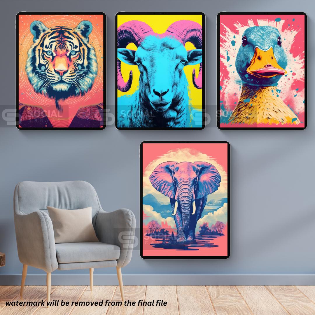 Blue Iced Donut Stack Art Print – Fun Pop Art Dessert Illustration – Colorful Retro Kitchen Decor | 200 Mega Bundle - Printable Wall Art - Social Canvas