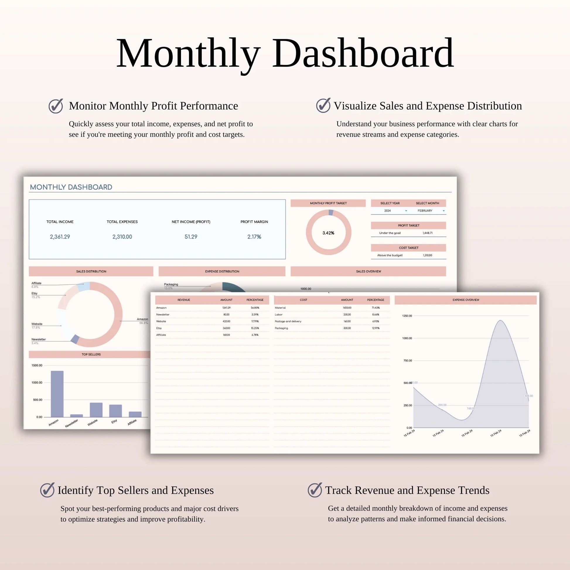 Small Business Bookkeeping Spreadsheet – Excel Template for Income & Expense Tracking (MRR) - Social Canvas