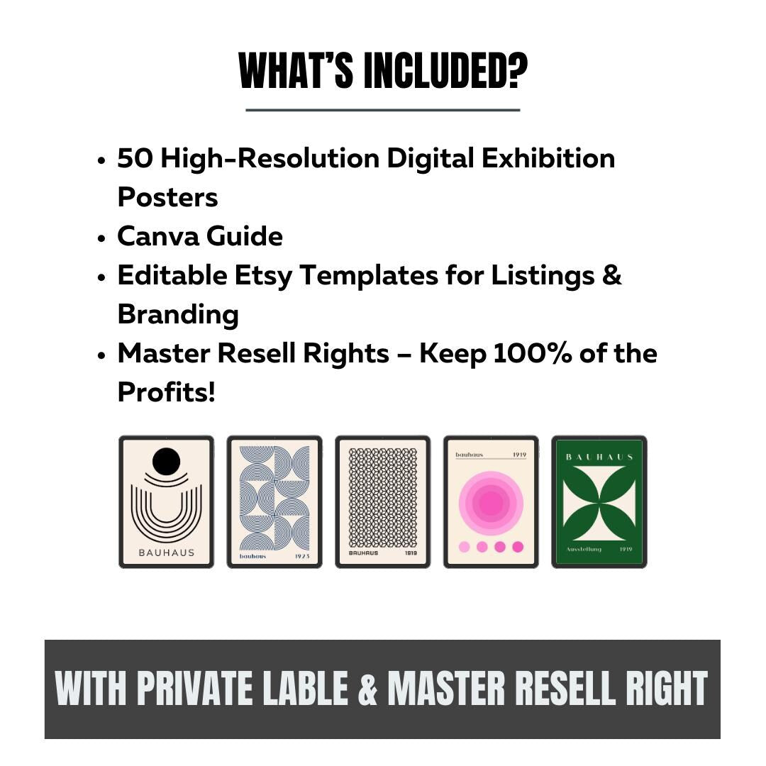 50 Bauhaus Exhibition Posters | Resellable Digital Art Bundle + Canva Guide + Product Listing Templates | MRR Digital Download - Social Canvas