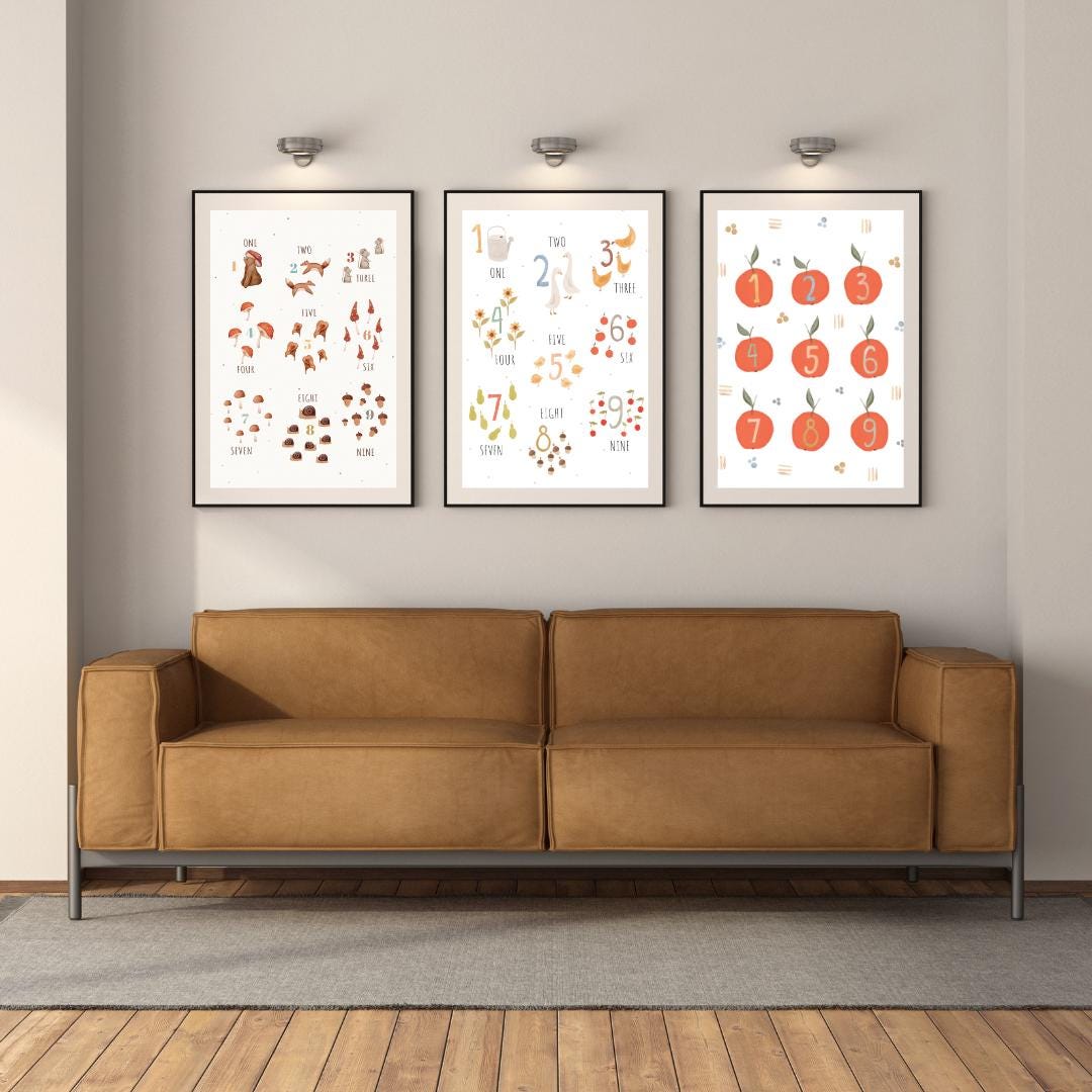 Set of 5 Kids Alphabet and Numbers Posters - Educational Wall Art for Learning - Social Canvas