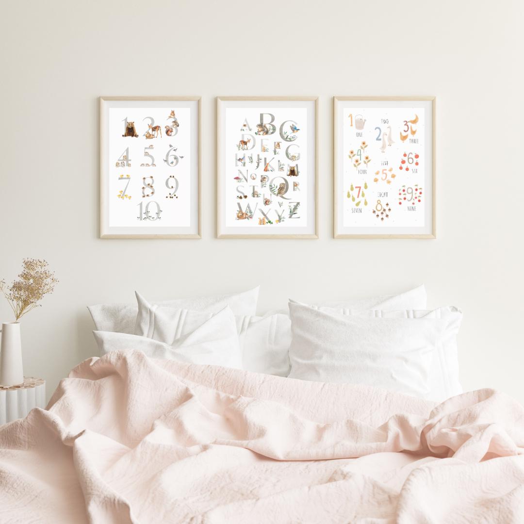 Set of 5 Kids Alphabet and Numbers Posters - Educational Wall Art for Learning - Social Canvas