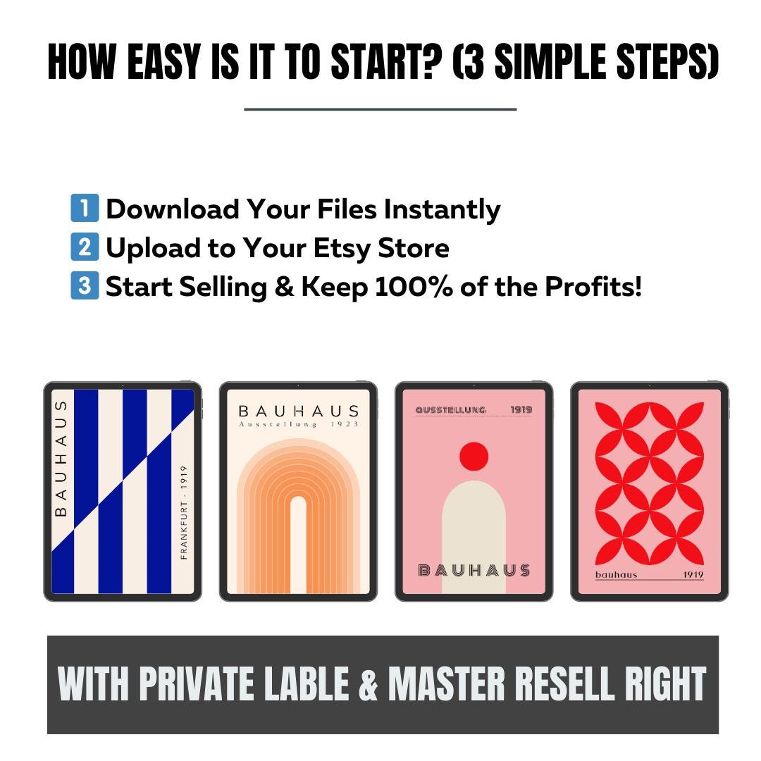 50 Bauhaus Exhibition Posters | Resellable Digital Art Bundle + Canva Guide + Product Listing Templates | MRR Digital Download - Social Canvas