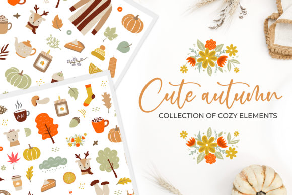 Autumn Elements Clipart – Fall Leaves, Pumpkins & Seasonal PNG Graphics (MRR)