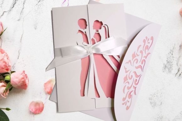 Bride & Groom Wedding Gate Fold Card – Elegant DIY SVG Template (MRR) - Social Canvas