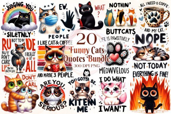 Cat Lover Sublimation Bundle – Funny Feline Quote PNGs for DIY Crafts (MRR)