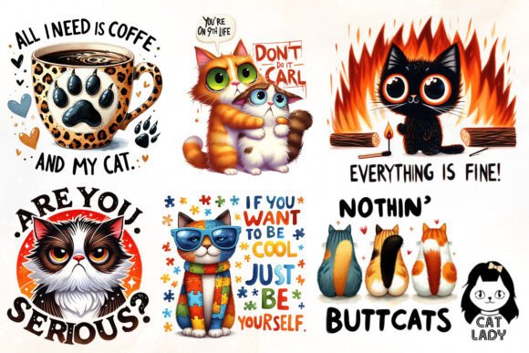 Cat Lover Sublimation Bundle – Funny Feline Quote PNGs for DIY Crafts (MRR)