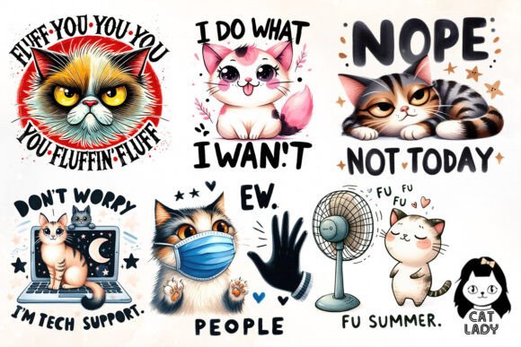 Cat Lover Sublimation Bundle – Funny Feline Quote PNGs for DIY Crafts (MRR)