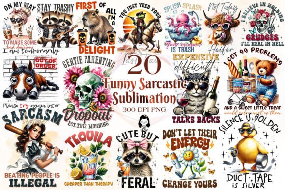 Funny Sarcastic Quotes Bundle – Sublimation PNGs for T-Shirts & Mugs (MRR)