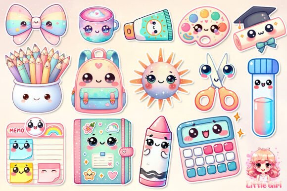 Kawaii School Stickers – Cute Sublimation PNGs for Back-to-School Crafts (MRR)