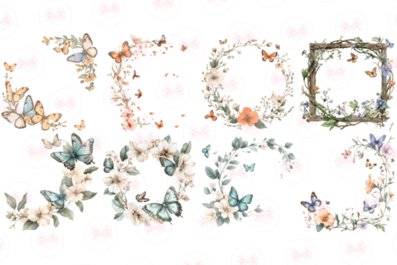 Spring Butterfly Border Clipart – Floral PNGs for Invitations & Crafts (MRR)