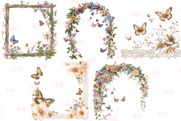 Spring Butterfly Border Clipart – Floral PNGs for Invitations & Crafts (MRR)