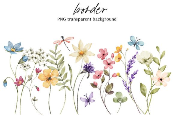 Wildflower & Butterfly Clipart Set with Dragonflies (MRR)