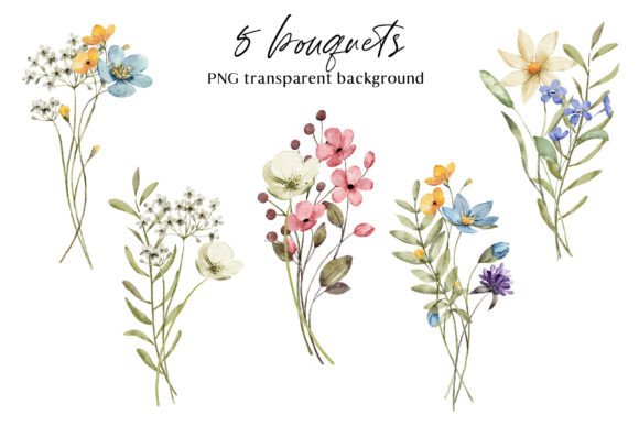 Wildflower & Butterfly Clipart Set with Dragonflies (MRR)