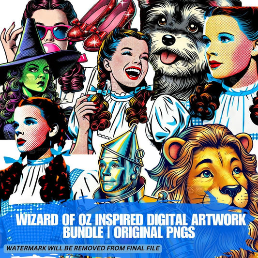 Wizard of Oz Inspired Digital Artwork Bundle | Printable PNG Files for Print-on-Demand | Vintage Character Designs for Crafts - Social Canvas