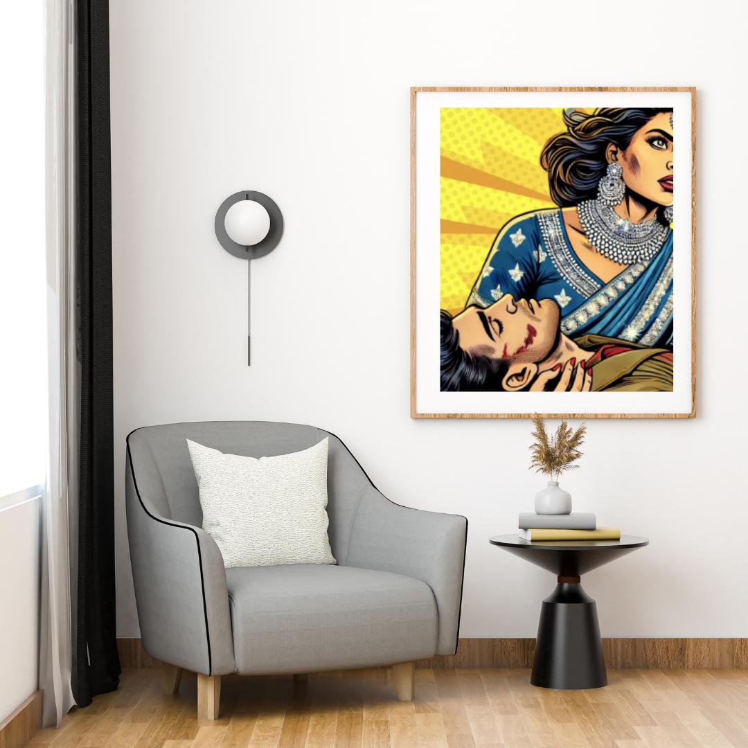 Dramatic Bollywood Pop Art Scene - | Pop Art Digital Print | Indian Pop Art Style Print | Bollywood Art - Free Bonus Prints - Social Canvas