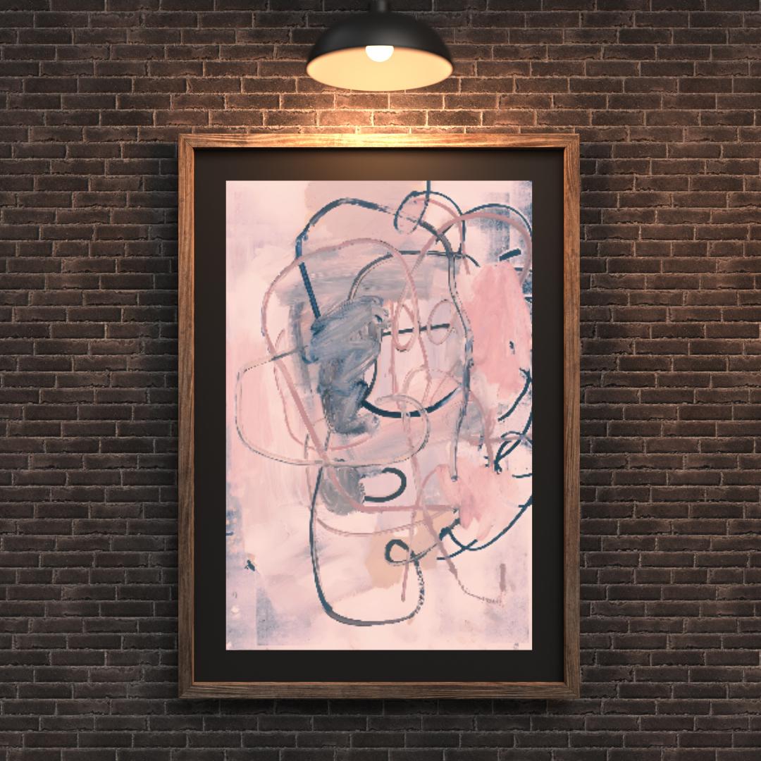 Abstract Pink and Grey Wall Art | Modern Minimalist Expressionist Painting | Pastel Swirls and Shapes for Contemporary Home or Office Decor - Social Canvas