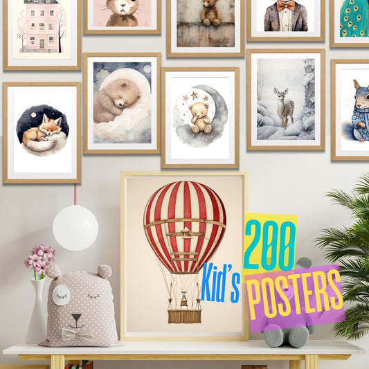 200 Kids Wall Art Prints | Dreamy Pink House Art Print - Elegant Architecture Wall Decor with Moon and Trees - Free Bonus Print - Social Canvas