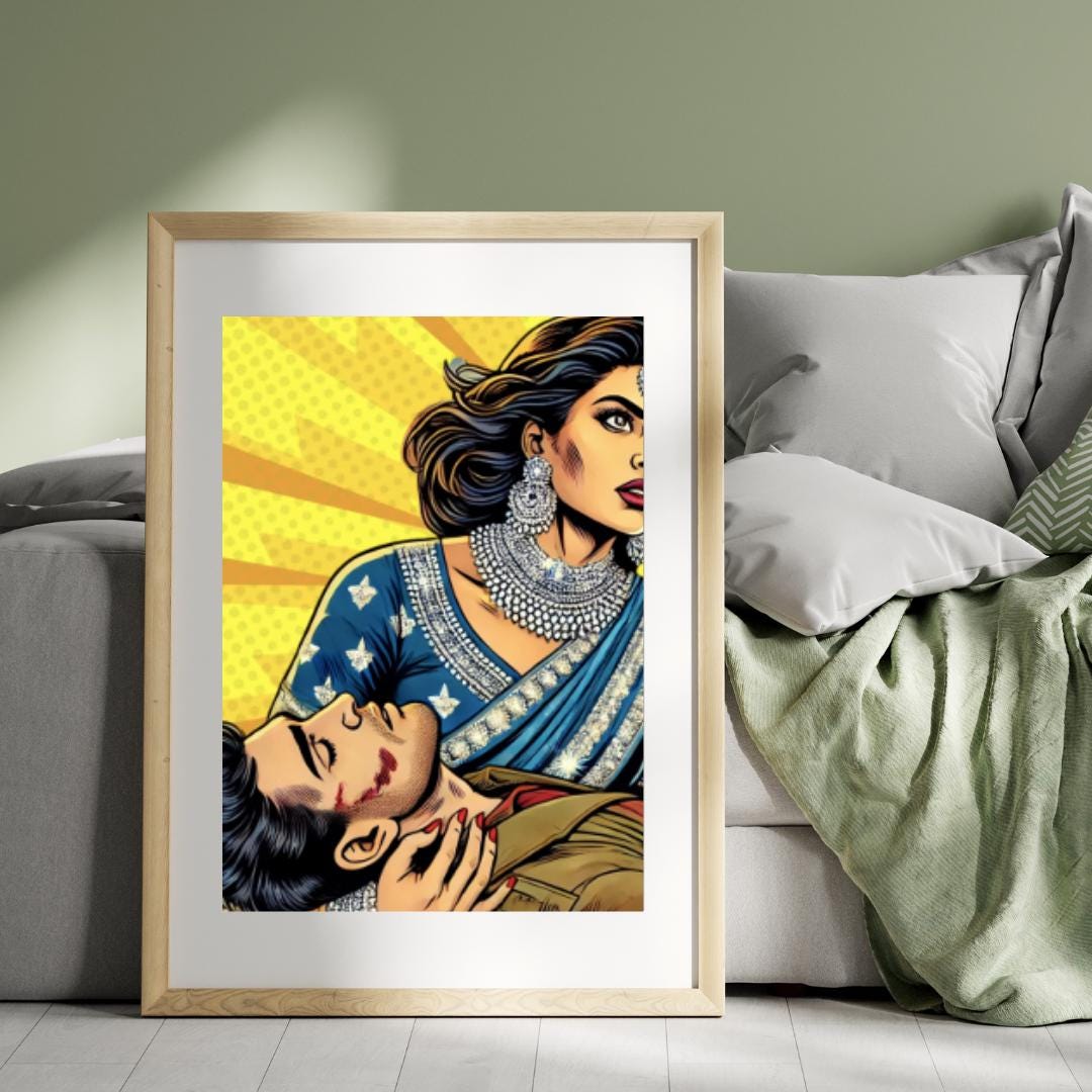 Dramatic Bollywood Pop Art Scene - | Pop Art Digital Print | Indian Pop Art Style Print | Bollywood Art - Free Bonus Prints - Social Canvas