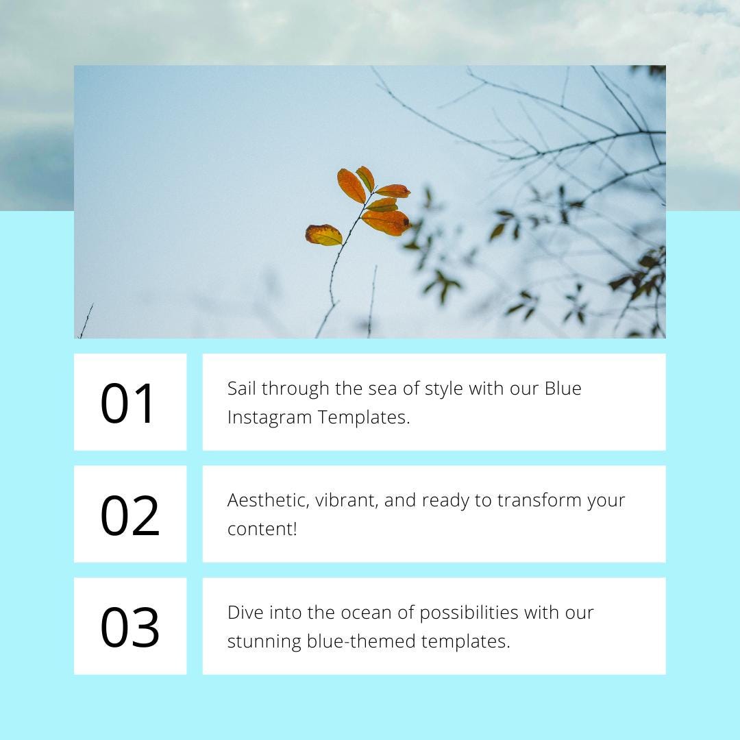 100 Blue Instagram Post Templates Canva | Aesthetic IG Post Templates | Editable & Customizable | Social Media Planner, Analytics Guide - Social Canvas