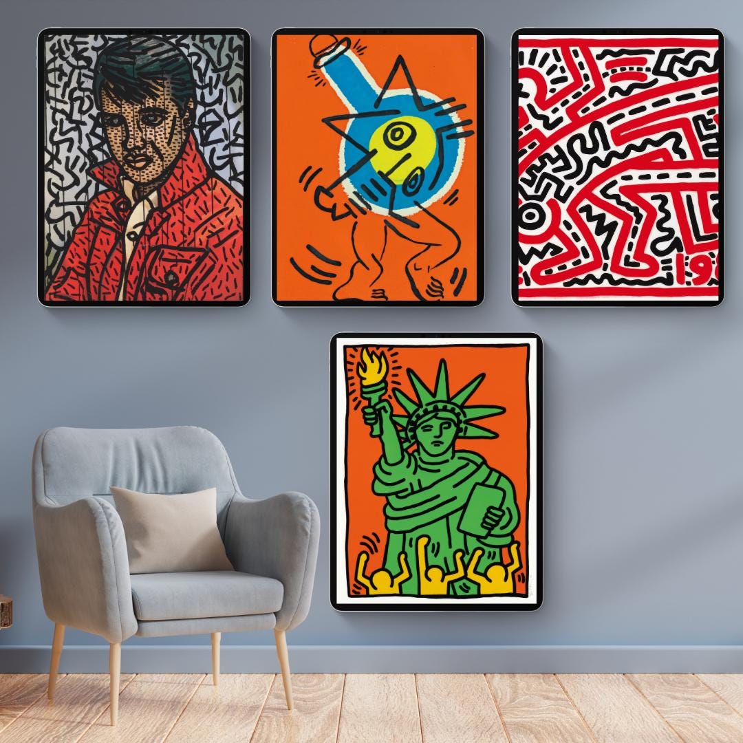 Keith Haring’s Iconic Inspired Print Collection (100 Unique Designs) - Retro Modern Wall Art - Social Canvas