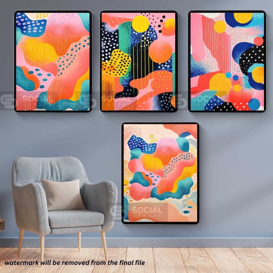 Blue Iced Donut Stack Art Print – Fun Pop Art Dessert Illustration – Colorful Retro Kitchen Decor | 200 Mega Bundle - Printable Wall Art - Social Canvas