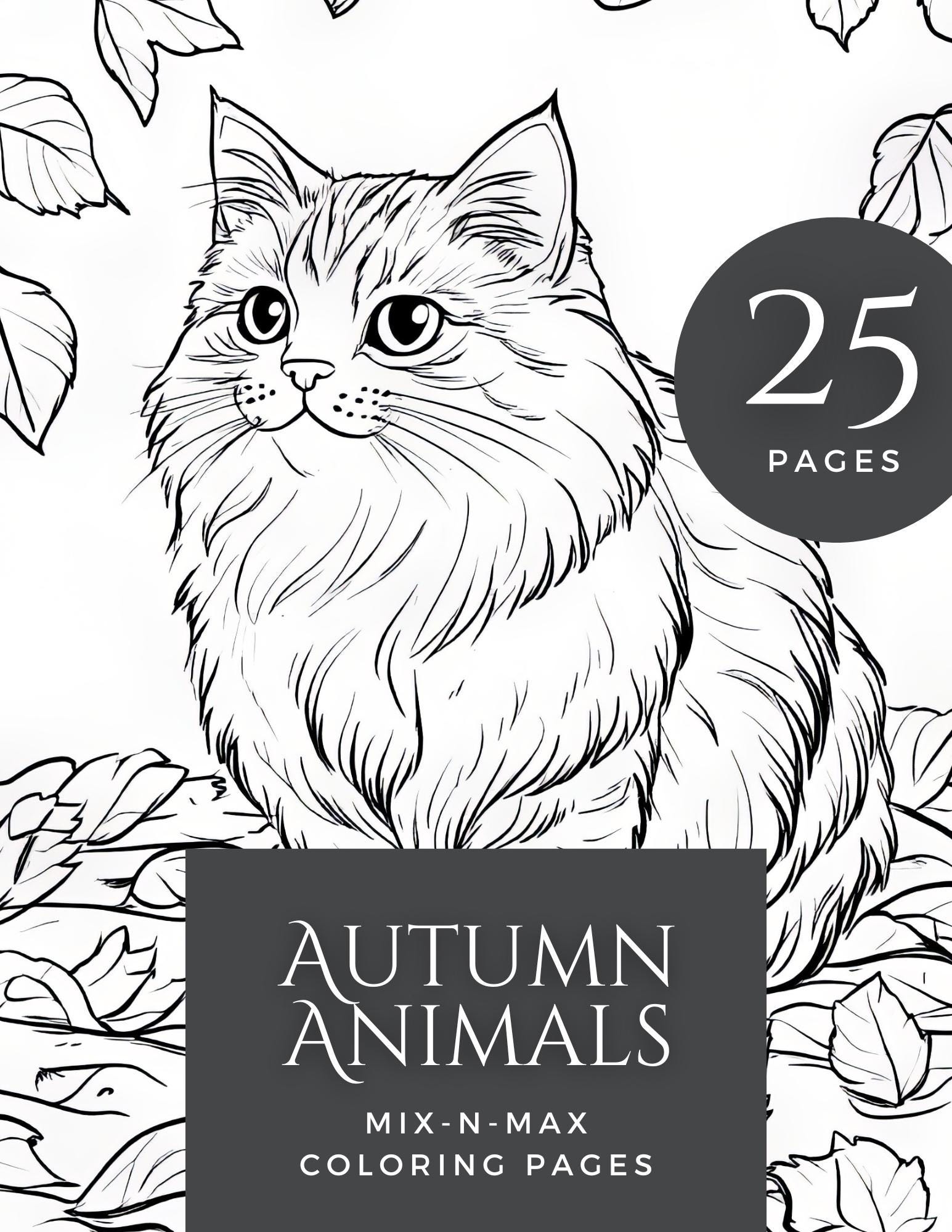 Autumn Animals Coloring Book | 25-Page Canva Template with Woodland Wildlife Designs | Fall-Themed Coloring Pages for All Ages - Social Canvas