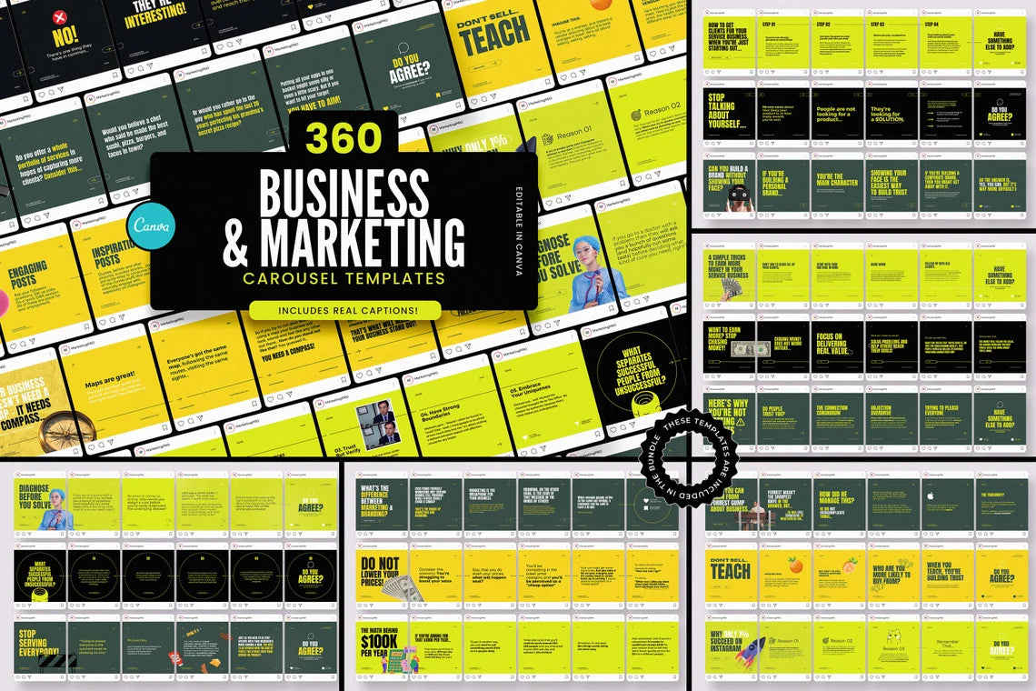 2100+ Instagram & Carousel Templates Kit – Canva Pack for Marketers with Captions