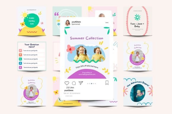 Kids Store Canva Website Template Bundle - Social Canvas