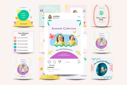 Kids Store Canva Website Template Bundle - Social Canvas