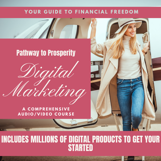 Promotional graphic for a digital marketing course with a woman in a car, text overlay, and pink background.